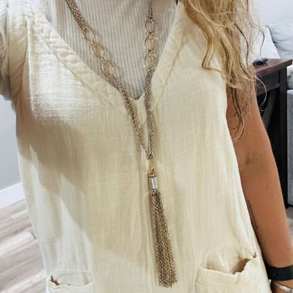 Chico’s long chain layered tassel fringe two tone career office necklace - Picture 1 of 14